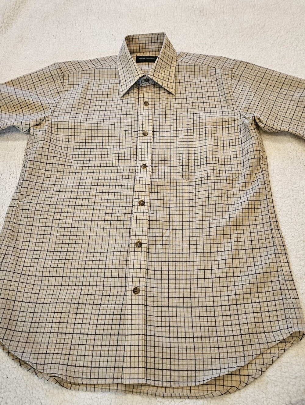 Kansai Yamamoto Shirt Size M Beige Check Short Sleeve Button Up Designer Casual